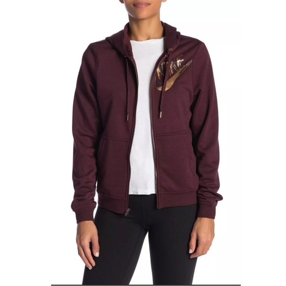 Nike Sportswear Logo Hoodie RALLY BURGUNDY JACKET Size Large - Picture 2 of 14